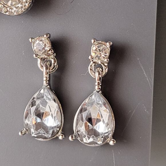 Multi-Set Earrings Clear Faux Crystal New on Card Rhinestone Dangle Hoop Studs - Picture 8 of 11